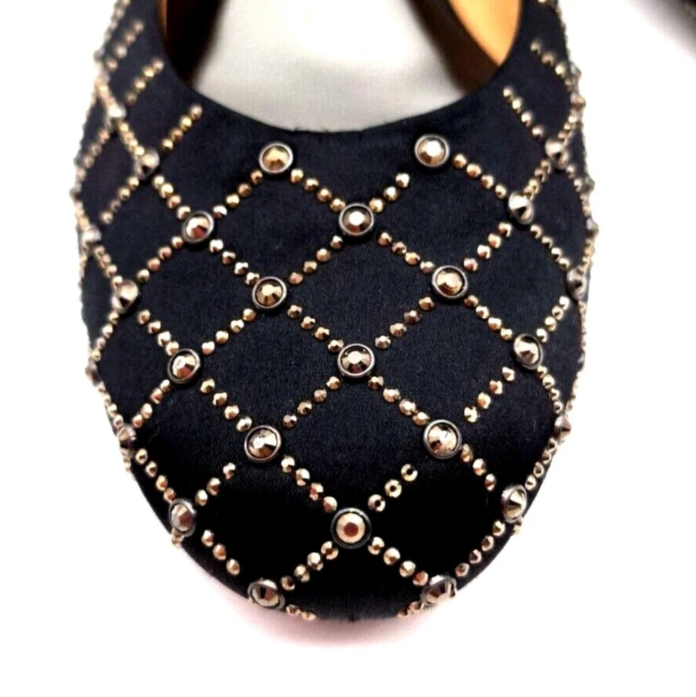 Badgley Mischka Norell Quilted Crystal Satin Flats In Black Size 7.5